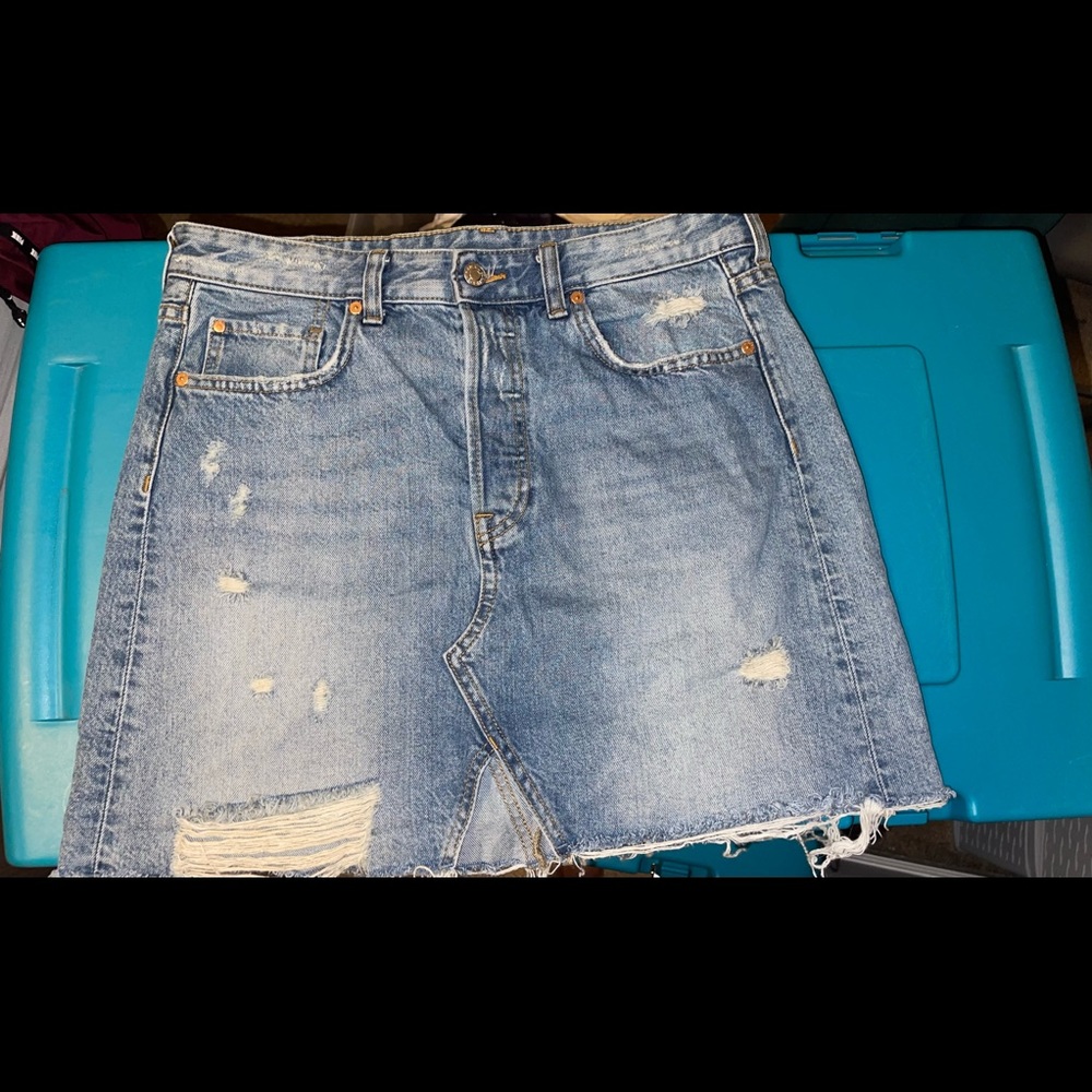 Slightly distressed, denim skirt